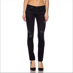 AG Jeans 2 Years Remote Mended Slim Straight Ripped Washed Black Jeans Size 25